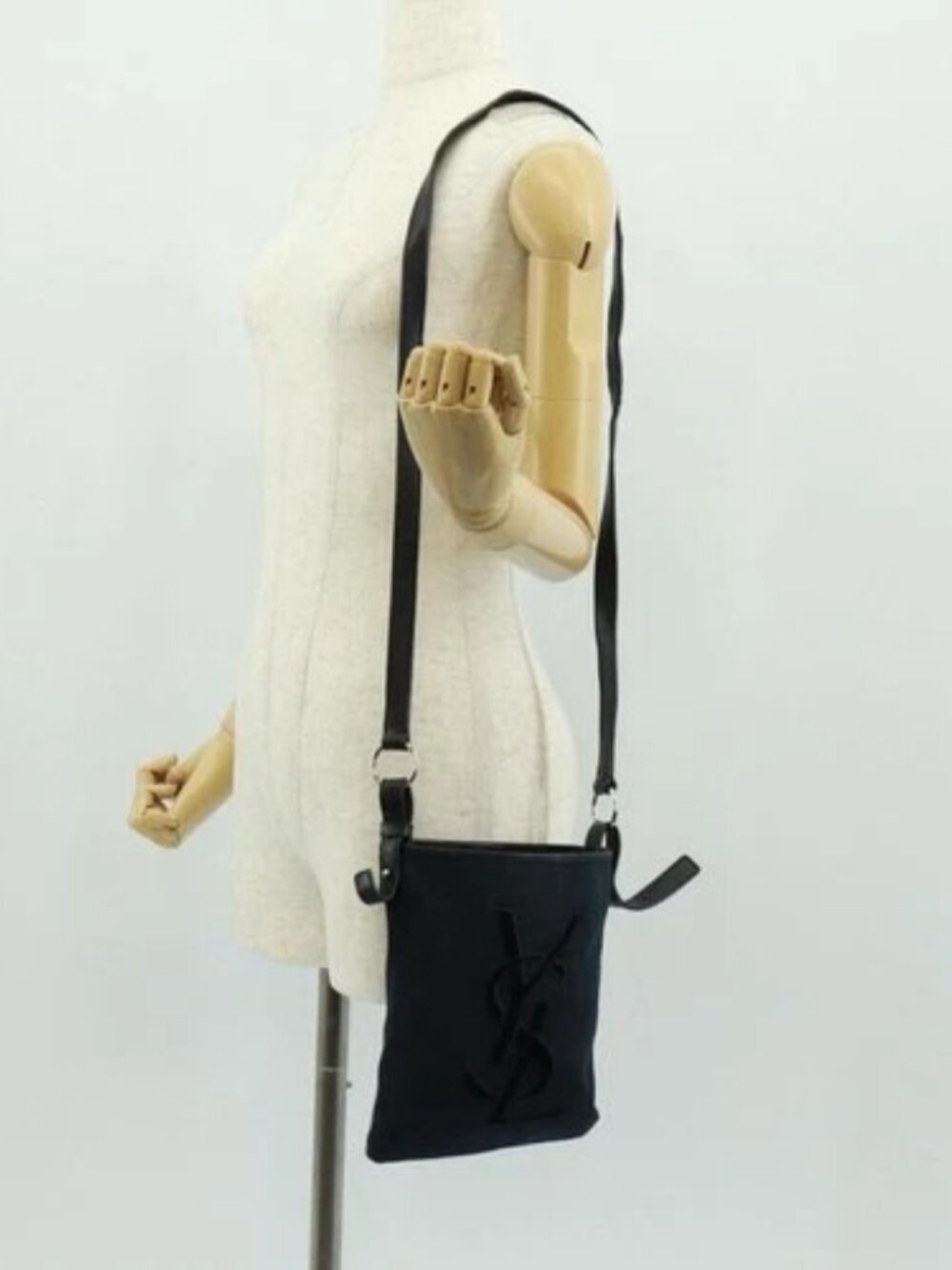 SAINT LAURENT Shoulder Bag Canvas Black Silver Auth SW1966V - Picture 14 of 16